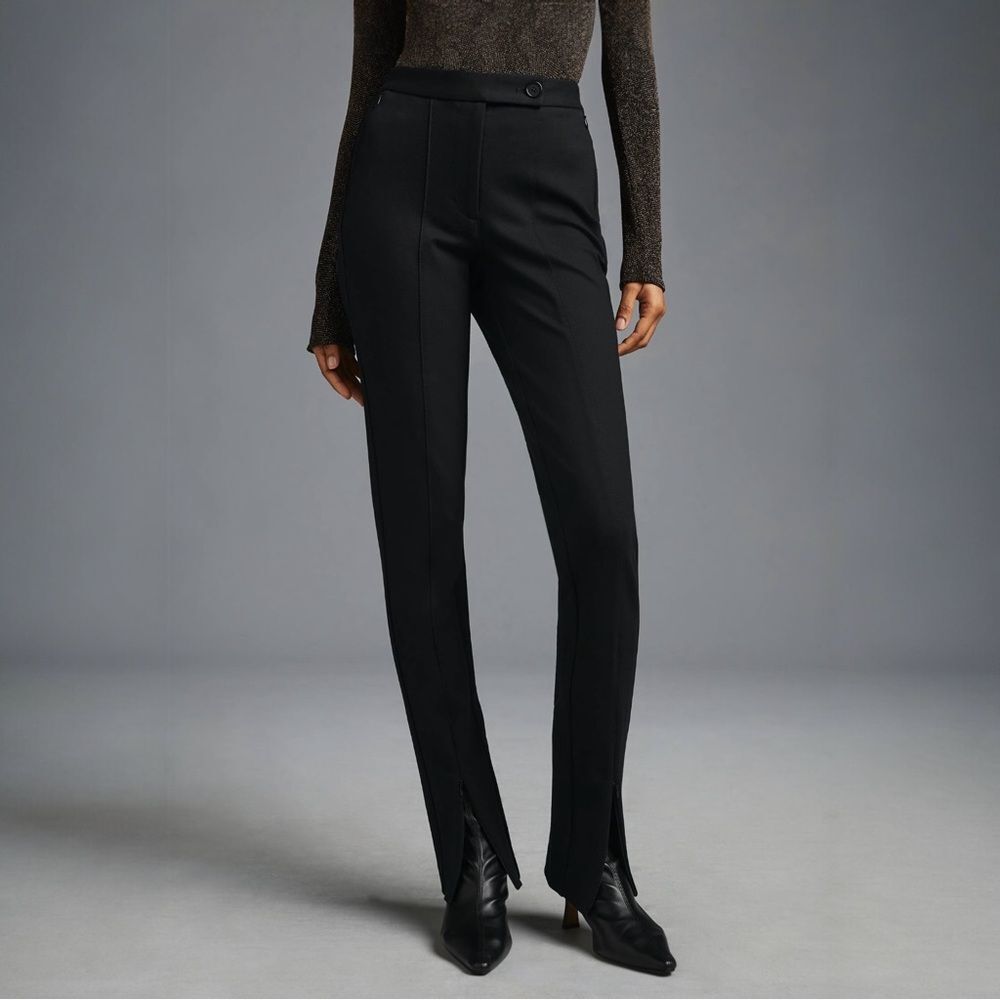 Anthropologie Maeve Black Ponte Zip Slit Front Pants Size 16 High Rise Stretchy